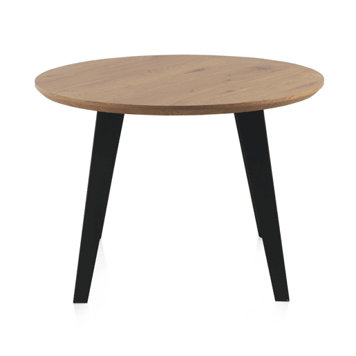 Mesa redonda de melamina com efeito de madeira 110 cm de diâmetro com pernas de metal