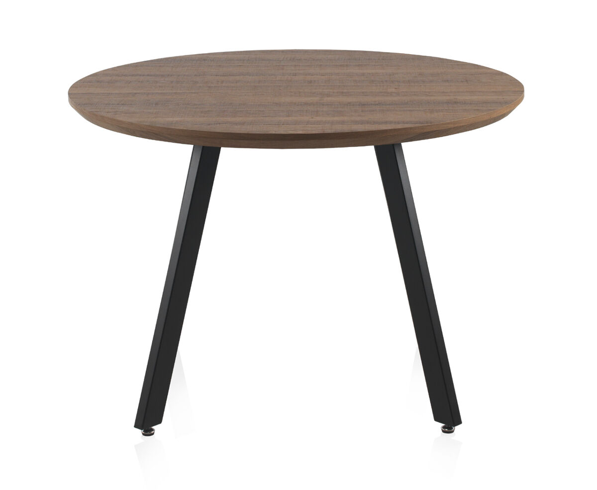 Mesa redonda de melamina efecto madera de 110 cm de diámetro con patas de metal