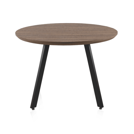 Mesa redonda de melamina com efeito de madeira 110 cm de diâmetro com pernas de metal