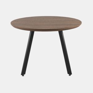 Mesa redonda de melamina com efeito de madeira 110 cm de diâmetro com pernas de metal