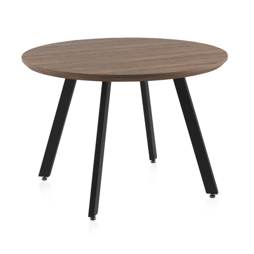Mesa redonda de melamina com efeito de madeira 110 cm de diâmetro com pernas de metal