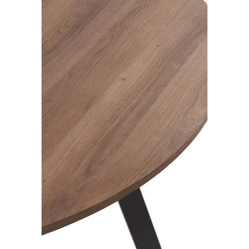 Mesa redonda de melamina com efeito de madeira 110 cm de diâmetro com pernas de metal
