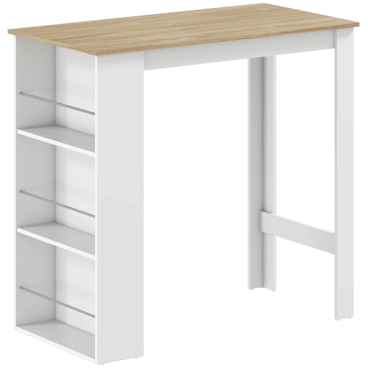 HOMCOM Mesa de Bar de Bistrô com 3 Prateleiras com Suporte Estilo Moderno para Cozinha Sala de Jantar Sala de Estar Estrutura de Melamina 112x57x106 cm Branco