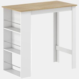HOMCOM Mesa de Bar de Bistrô com 3 Prateleiras com Suporte Estilo Moderno para Cozinha Sala de Jantar Sala de Estar Estrutura de Melamina 112x57x106 cm Branco