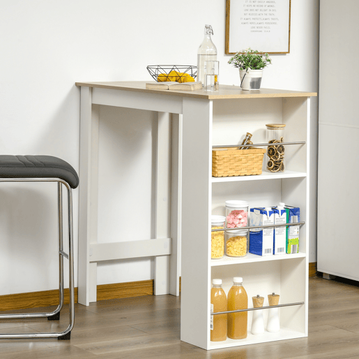 HOMCOM Mesa de Bar de Bistrô com 3 Prateleiras com Suporte Estilo Moderno para Cozinha Sala de Jantar Sala de Estar Estrutura de Melamina 112x57x106 cm Branco