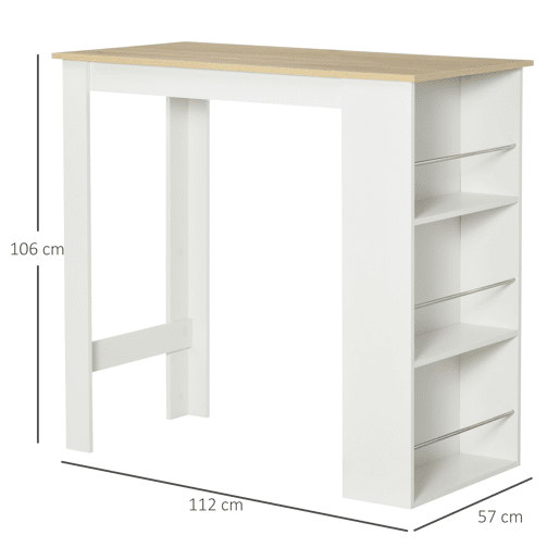 HOMCOM Mesa de Bar de Bistrô com 3 Prateleiras com Suporte Estilo Moderno para Cozinha Sala de Jantar Sala de Estar Estrutura de Melamina 112x57x106 cm Branco