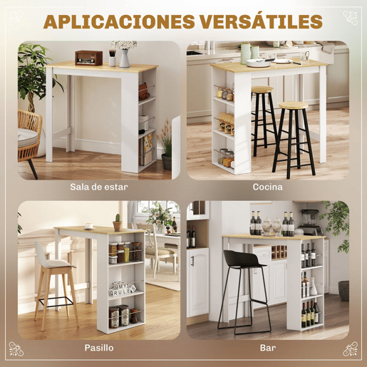 HOMCOM Mesa de Bar de Bistrô com 3 Prateleiras com Suporte Estilo Moderno para Cozinha Sala de Jantar Sala de Estar Estrutura de Melamina 112x57x106 cm Branco
