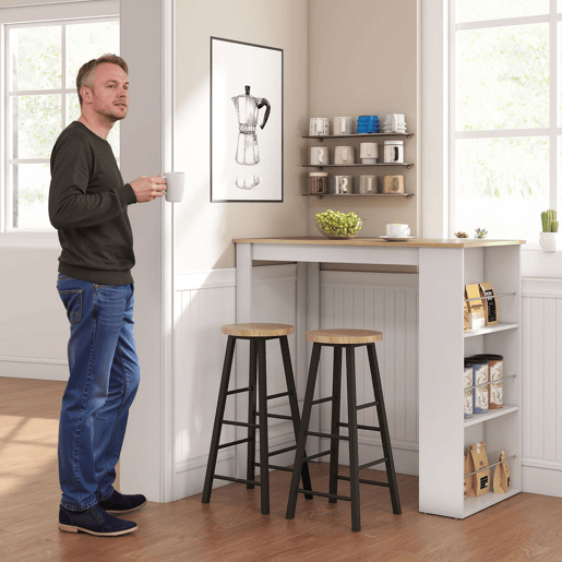 HOMCOM Mesa de Bar de Bistrô com 3 Prateleiras com Suporte Estilo Moderno para Cozinha Sala de Jantar Sala de Estar Estrutura de Melamina 112x57x106 cm Branco