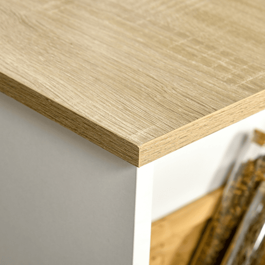 HOMCOM Mesa de Bar de Bistrô com 3 Prateleiras com Suporte Estilo Moderno para Cozinha Sala de Jantar Sala de Estar Estrutura de Melamina 112x57x106 cm Branco
