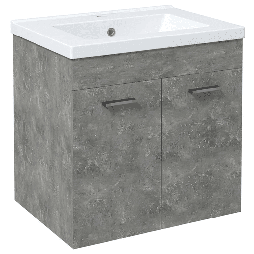 kleankin Móvel Casa de Banho com Lavatório Cerâmico Móvel Casa de Banho de Parede com 2 Portas e Prateleira Ajustável 60x45,5x60 cm Cinza
