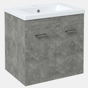 kleankin Móvel Casa de Banho com Lavatório Cerâmico Móvel Casa de Banho de Parede com 2 Portas e Prateleira Ajustável 60x45,5x60 cm Cinza