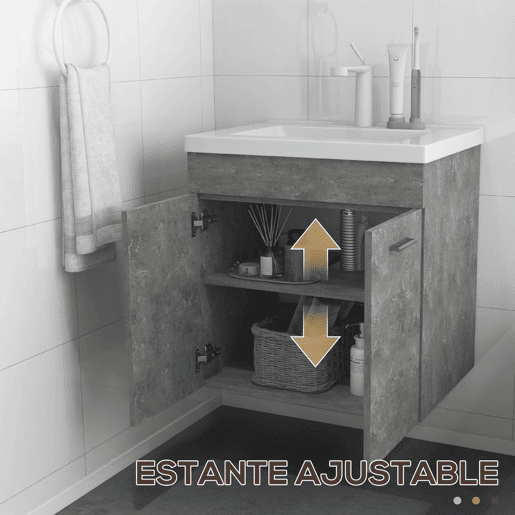 kleankin Móvel Casa de Banho com Lavatório Cerâmico Móvel Casa de Banho de Parede com 2 Portas e Prateleira Ajustável 60x45,5x60 cm Cinza