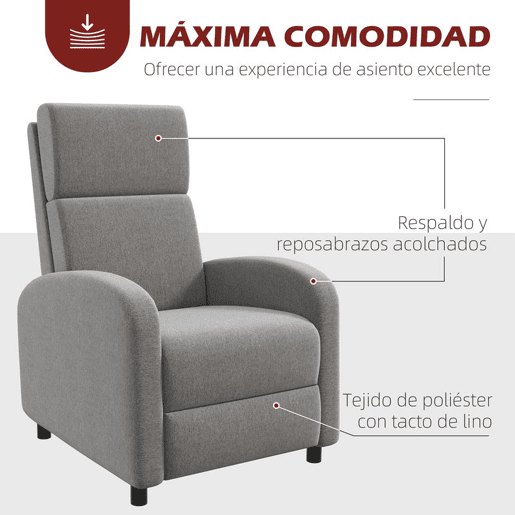 HOMCOM Poltrona Relax Reclinável até 160° Poltrona Reclinável Manual com Apoio para os Pés Carga Máxima 120 kg para Sala de Estar Dormitório 64x86x102 cm Cinza