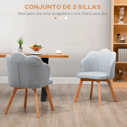 HOMCOM Cadeiras Sala de Jantar Estofada em Linho Sintético Conjunto de 2 Cadeiras de Cozinha com Assento e Encosto Acolchoados Estilo Moderno Carga Máxima 120 kg 58x60x82 cm Cinza Claro