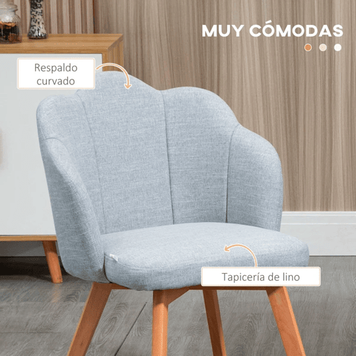HOMCOM Cadeiras Sala de Jantar Estofada em Linho Sintético Conjunto de 2 Cadeiras de Cozinha com Assento e Encosto Acolchoados Estilo Moderno Carga Máxima 120 kg 58x60x82 cm Cinza Claro