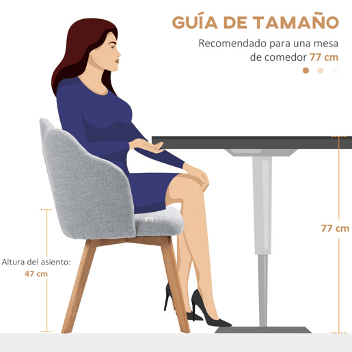 HOMCOM Cadeiras Sala de Jantar Estofada em Linho Sintético Conjunto de 2 Cadeiras de Cozinha com Assento e Encosto Acolchoados Estilo Moderno Carga Máxima 120 kg 58x60x82 cm Cinza Claro
