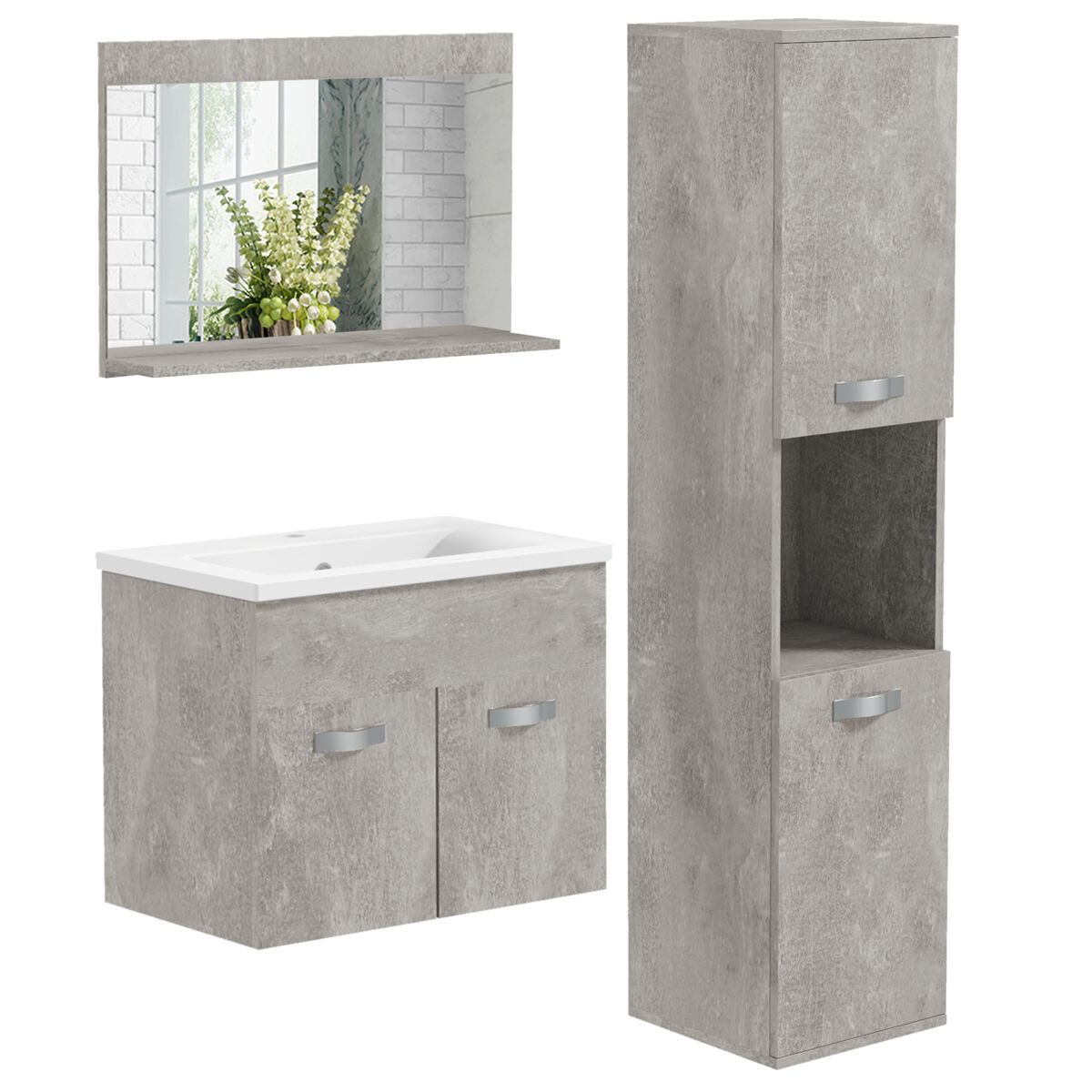 Muebles Baño Set Melamina de Madera, Cerámica, Vidrio kleankin