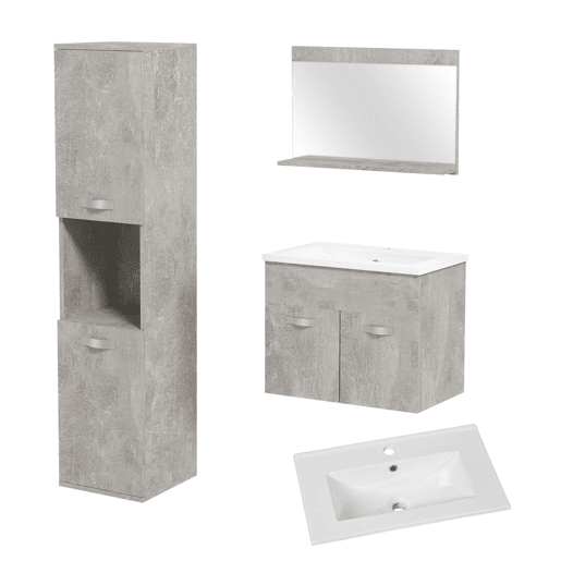 kleankin Conjunto de Móveis para Casa de Banho de Parede 3 Peças Inclui Espelho com Prateleira Móvel com Lavatório Cerâmico e Coluna de Casa de Banho Estilo Moderno Cinza