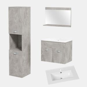 kleankin Conjunto de Móveis para Casa de Banho de Parede 3 Peças Inclui Espelho com Prateleira Móvel com Lavatório Cerâmico e Coluna de Casa de Banho Estilo Moderno Cinza