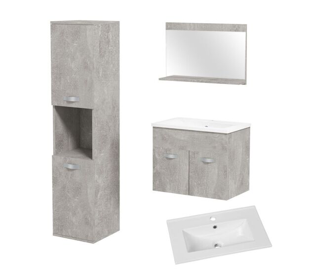 Kleankin conjunto de muebles de baño de pared de 4 piezas, incluye espejo, mueble de baño con lavabo cerámico, armario alto con estantes ajustables,