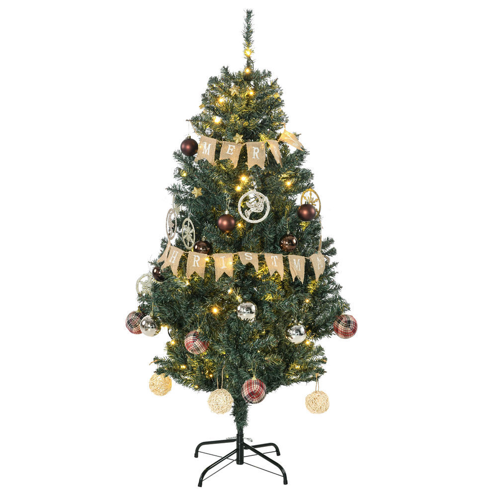 Homcom árbol de navidad artificial 150 cm con 100 luces led con 8 modos de iluminación árbol de navideño con 472 ramas y 80 decoraciones árbol automático acero ø91x150 cm verde