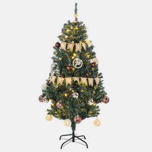 HOMCOM Árvore de Natal Artificial 150 cm com 100 Luzes LED Árvore de Natal com 472 Ramos e 80 Decorações para Interior Aço Ø91x150 cm Verde