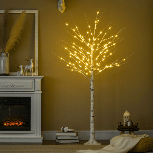HOMCOM Árvore de Bétula Altura 180cm com 96 Luzes LED IP44 Branco Quente Ramos Flexíveis e Base de Candeeiro Árvore de Decoração de Natal para Interiores 22x22x180 cm Branco HOMCOM Árvore de Bétula Altura 180cm com 96 Luzes LED IP44 Branco Quente Ramos Flexíveis e Base de Candeeiro Árvore de Decoração de Natal para Interiores 22x22x180 cm Branco
