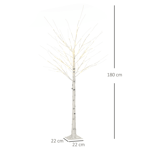 HOMCOM Árvore de Bétula Altura 180cm com 96 Luzes LED IP44 Branco Quente Ramos Flexíveis e Base de Candeeiro Árvore de Decoração de Natal para Interiores 22x22x180 cm Branco HOMCOM Árvore de Bétula Altura 180cm com 96 Luzes LED IP44 Branco Quente Ramos Flexíveis e Base de Candeeiro Árvore de Decoração de Natal para Interiores 22x22x180 cm Branco