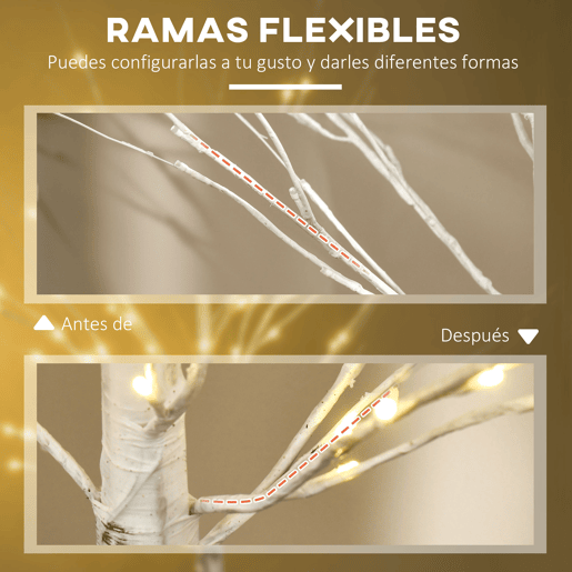 HOMCOM Árvore de Bétula Altura 180cm com 96 Luzes LED IP44 Branco Quente Ramos Flexíveis e Base de Candeeiro Árvore de Decoração de Natal para Interiores 22x22x180 cm Branco HOMCOM Árvore de Bétula Altura 180cm com 96 Luzes LED IP44 Branco Quente Ramos Flexíveis e Base de Candeeiro Árvore de Decoração de Natal para Interiores 22x22x180 cm Branco