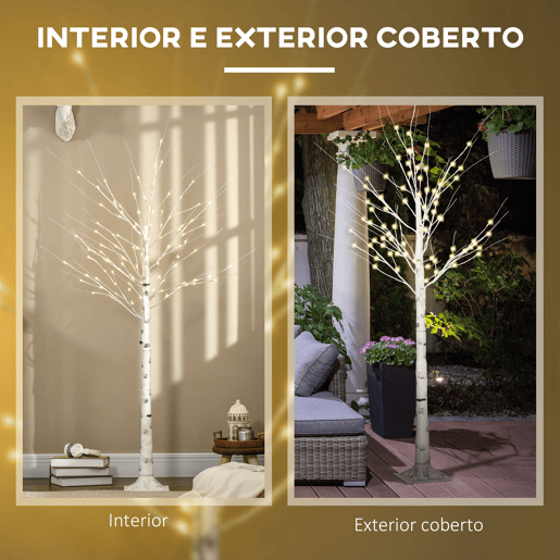 HOMCOM Árvore de Bétula Altura 180cm com 96 Luzes LED IP44 Branco Quente Ramos Flexíveis e Base de Candeeiro Árvore de Decoração de Natal para Interiores 22x22x180 cm Branco HOMCOM Árvore de Bétula Altura 180cm com 96 Luzes LED IP44 Branco Quente Ramos Flexíveis e Base de Candeeiro Árvore de Decoração de Natal para Interiores 22x22x180 cm Branco
