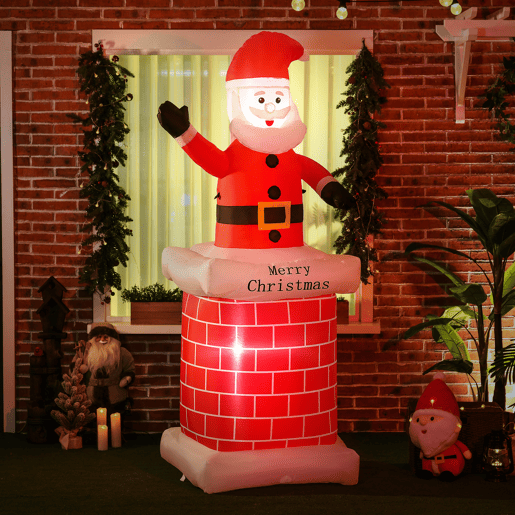 HOMCOM Pai Natal Insuflável com Chaminé Insuflável de Natal com 2 Luzes LED e Insuflador Elétrico Decoração de Natal para Exterior e Interior 80x70x210 cm Multicor HOMCOM Pai Natal Insuflável com Chaminé Insuflável de Natal com 2 Luzes LED e Insuflador Elétrico Decoração de Natal para Exterior e Interior 80x70x210 cm Multicor