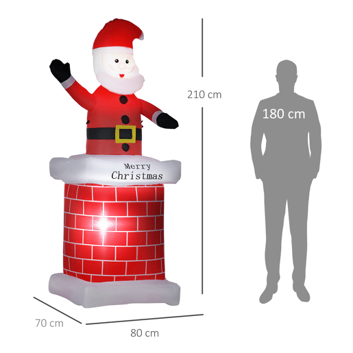 HOMCOM Pai Natal Insuflável com Chaminé Insuflável de Natal com 2 Luzes LED e Insuflador Elétrico Decoração de Natal para Exterior e Interior 80x70x210 cm Multicor HOMCOM Pai Natal Insuflável com Chaminé Insuflável de Natal com 2 Luzes LED e Insuflador Elétrico Decoração de Natal para Exterior e Interior 80x70x210 cm Multicor