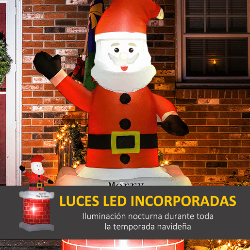 HOMCOM Pai Natal Insuflável com Chaminé Insuflável de Natal com 2 Luzes LED e Insuflador Elétrico Decoração de Natal para Exterior e Interior 80x70x210 cm Multicor HOMCOM Pai Natal Insuflável com Chaminé Insuflável de Natal com 2 Luzes LED e Insuflador Elétrico Decoração de Natal para Exterior e Interior 80x70x210 cm Multicor