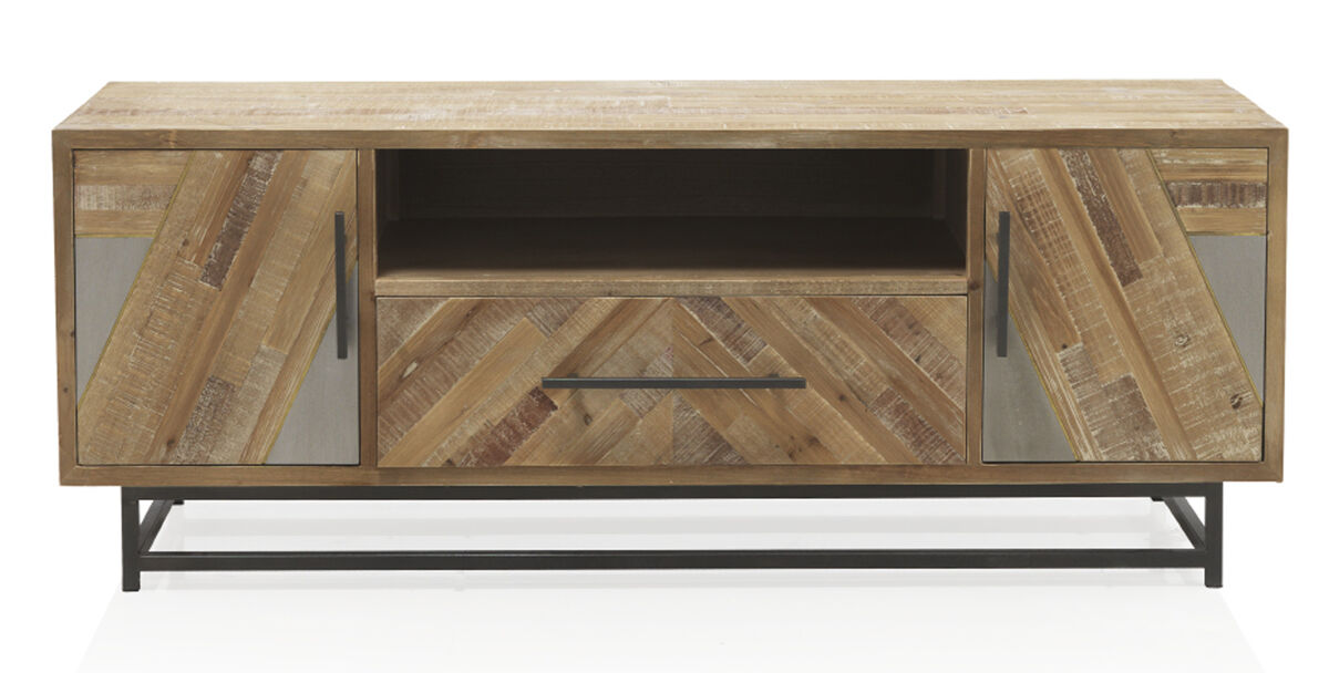 Mueble TV de madera de abeto con base de tubo de metal
