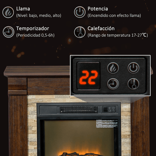 HOMCOM Lareira Elétrica 1800W Lareira com Efeito de Chama Realista Controlo Remoto Temporizador e Proteção Contra Superaquecimento para Ambientes de 30 m² 80x21,6x67,8 cm Marrom HOMCOM Lareira Elétrica 1800W Lareira com Efeito de Chama Realista Controlo Remoto Temporizador e Proteção Contra Superaquecimento para Ambientes de 30 m² 80x21,6x67,8 cm Marrom