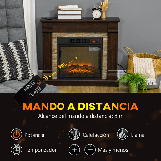 HOMCOM Lareira Elétrica 1800W Lareira com Efeito de Chama Realista Controlo Remoto Temporizador e Proteção Contra Superaquecimento para Ambientes de 30 m² 80x21,6x67,8 cm Marrom HOMCOM Lareira Elétrica 1800W Lareira com Efeito de Chama Realista Controlo Remoto Temporizador e Proteção Contra Superaquecimento para Ambientes de 30 m² 80x21,6x67,8 cm Marrom