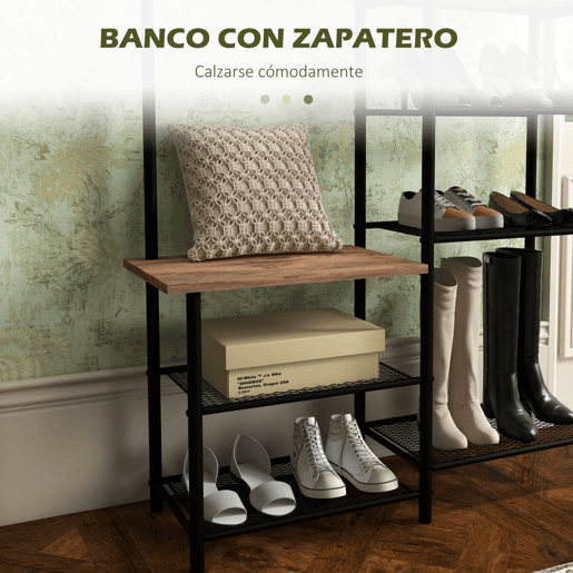 HOMCOM Móvel Cabide de Entrada com Sapateira 5 Prateleiras Móvel de Entrada com 6 Ganchos para Pendurar Bolsas Roupas Estilo Industrial para Corredor Entrada 92,5x28x182 cm Marrom Rústico