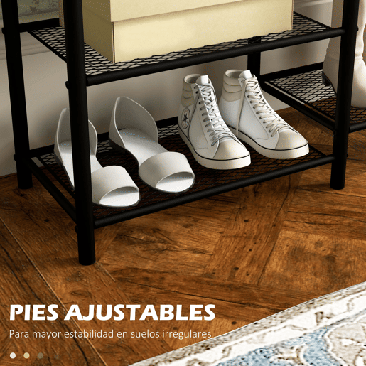 HOMCOM Móvel Cabide de Entrada com Sapateira 5 Prateleiras Móvel de Entrada com 6 Ganchos para Pendurar Bolsas Roupas Estilo Industrial para Corredor Entrada 92,5x28x182 cm Marrom Rústico