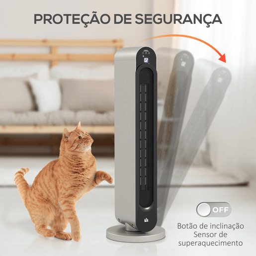 HOMCOM Aquecedor Cerâmico de Torre 11002200W com Controlo Remoto Ecrã LED Temporizador de 12h Termostato 3 Modos e Oscilação para 20-25m² Ø25x73,5cm Prata e Preto HOMCOM Aquecedor Cerâmico de Torre 11002200W com Controlo Remoto Ecrã LED Temporizador de 12h Termostato 3 Modos e Oscilação para 20-25m² Ø25x73,5cm Prata e Preto
