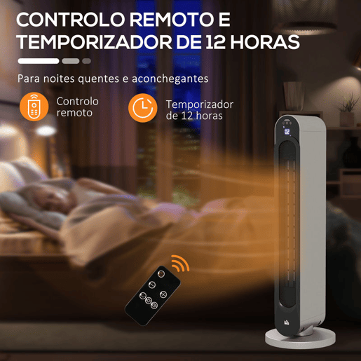 HOMCOM Aquecedor Cerâmico de Torre 11002200W com Controlo Remoto Ecrã LED Temporizador de 12h Termostato 3 Modos e Oscilação para 20-25m² Ø25x73,5cm Prata e Preto HOMCOM Aquecedor Cerâmico de Torre 11002200W com Controlo Remoto Ecrã LED Temporizador de 12h Termostato 3 Modos e Oscilação para 20-25m² Ø25x73,5cm Prata e Preto
