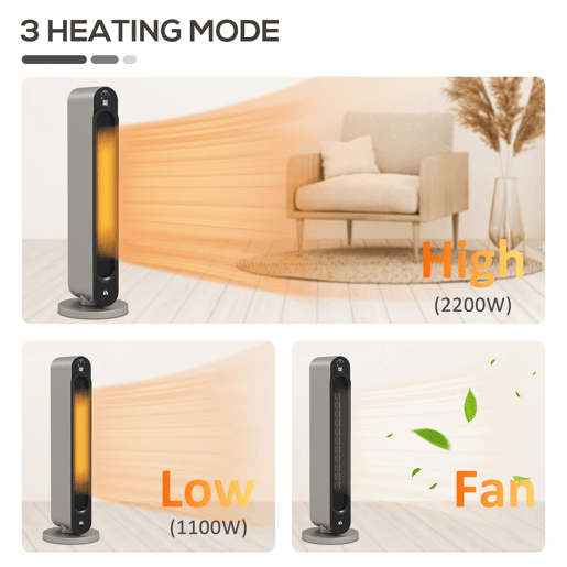 HOMCOM Aquecedor Cerâmico de Torre 11002200W com Controlo Remoto Ecrã LED Temporizador de 12h Termostato 3 Modos e Oscilação para 20-25m² Ø25x73,5cm Prata e Preto HOMCOM Aquecedor Cerâmico de Torre 11002200W com Controlo Remoto Ecrã LED Temporizador de 12h Termostato 3 Modos e Oscilação para 20-25m² Ø25x73,5cm Prata e Preto