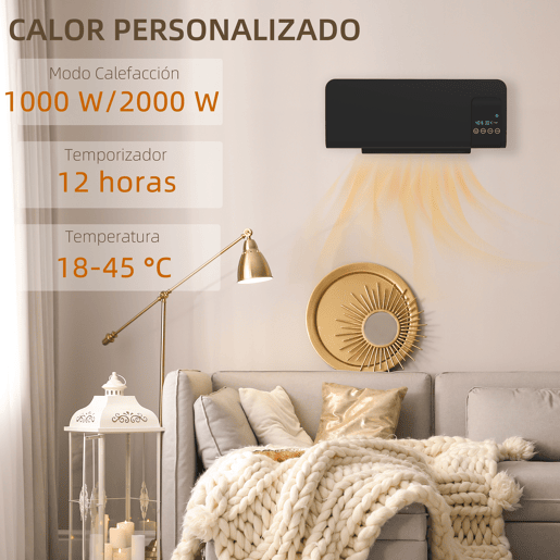 HOMCOM Aquecedor Elétrico de Parede 1000W2000W Aquecedor com Ecrã LED Controlo Remoto Termostato Temporizador para Áreas de 15-20 m² 54,5x12x21,5 cm Preto HOMCOM Aquecedor Elétrico de Parede 1000W2000W Aquecedor com Ecrã LED Controlo Remoto Termostato Temporizador para Áreas de 15-20 m² 54,5x12x21,5 cm Preto