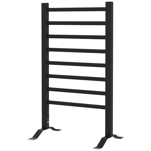 HOMCOM Toalheiro Elétrico de Parede ou Solo 150 W Aquecedor de Toalhas de Liga de Alumínio com Função de Temporizador e 8 Barras para Casa de Banho 53x35x90 cm Preto