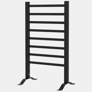 HOMCOM Toalheiro Elétrico de Parede ou Solo 150 W Aquecedor de Toalhas de Liga de Alumínio com Função de Temporizador e 8 Barras para Casa de Banho 53x35x90 cm Preto