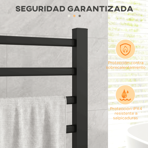HOMCOM Toalheiro Elétrico de Parede ou Solo 150 W Aquecedor de Toalhas de Liga de Alumínio com Função de Temporizador e 8 Barras para Casa de Banho 53x35x90 cm Preto
