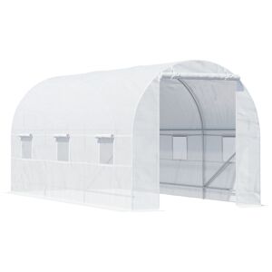 Outsunny Estufa tipo Túnel 445x200x200 cm Estufa de Jardim com Porta Enrolável e 6 Janelas Cobertura de PE 140 gm² Anti-UV Estrutura de Metal para Cultivo de Plantas Verduras Branco