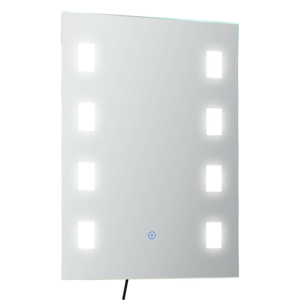 Kleankin espejo de baño con luz led 14,5 w 70x50 cm espejo para baño con función de antivaho marco de aluminio interruptor táctil y luces blanco frío plata