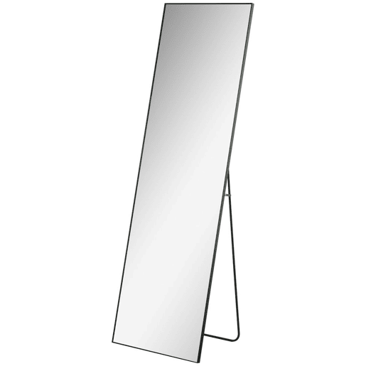 HOMCOM Espelho de Pé Corpo Inteiro 161,5x50 cm com Moldura de Liga de Alumínio Espelho de Parede Retangular com 2 Formas de Uso para Corredor Quarto Sala de Estar Vestiário Preto