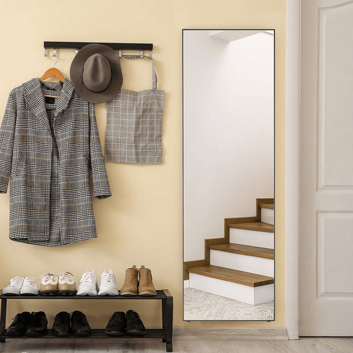 HOMCOM Espelho de Pé Corpo Inteiro 161,5x50 cm com Moldura de Liga de Alumínio Espelho de Parede Retangular com 2 Formas de Uso para Corredor Quarto Sala de Estar Vestiário Preto