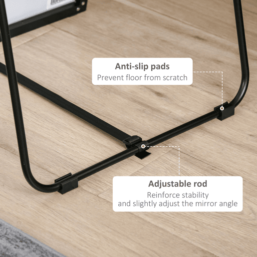 HOMCOM Espelho de Pé Corpo Inteiro 161,5x50 cm com Moldura de Liga de Alumínio Espelho de Parede Retangular com 2 Formas de Uso para Corredor Quarto Sala de Estar Vestiário Preto